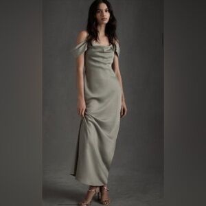 BHLDN Elegant Off-Shoulder Gray Dress